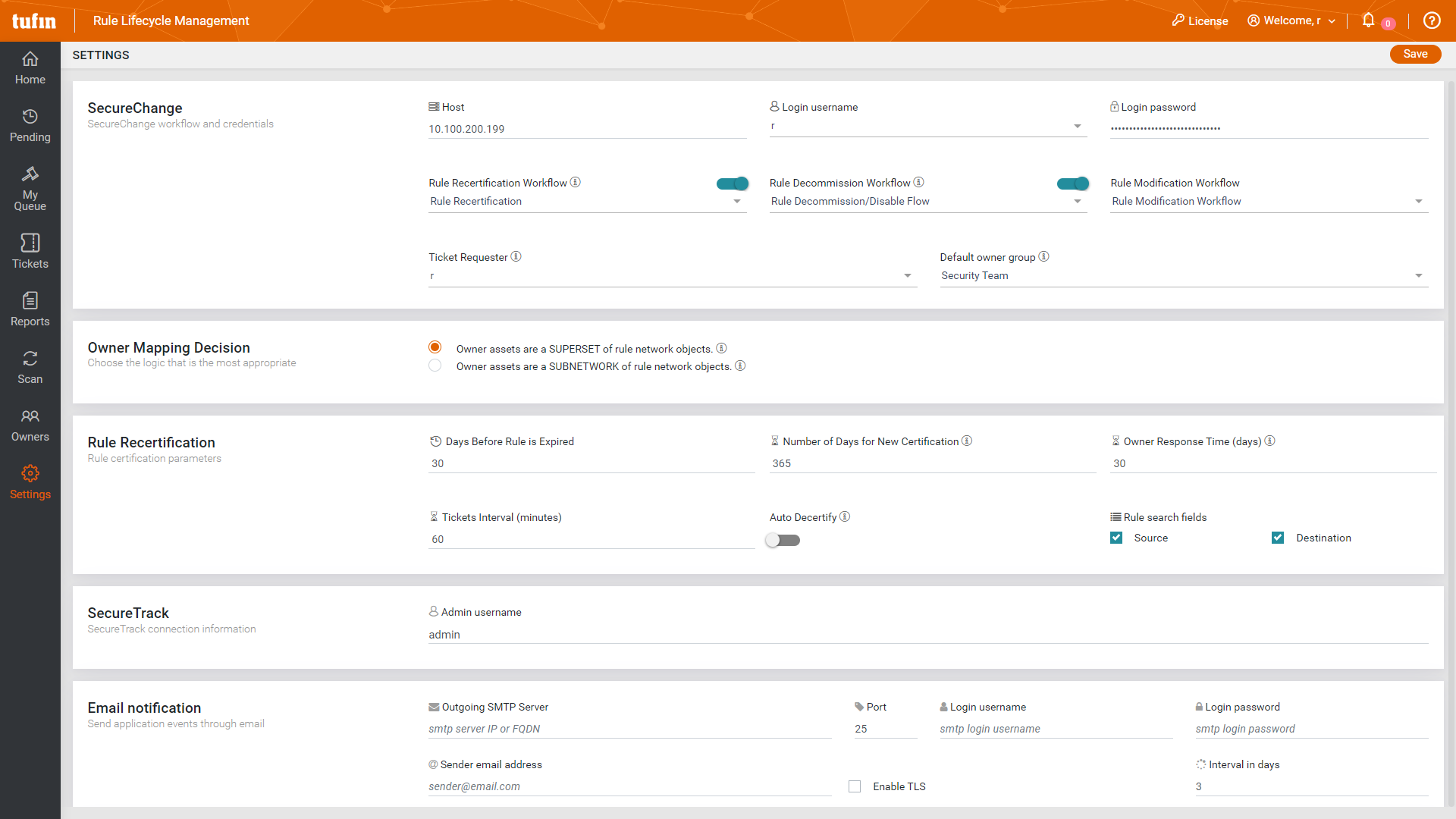 Rule Lifecycle Management screenshot recertification