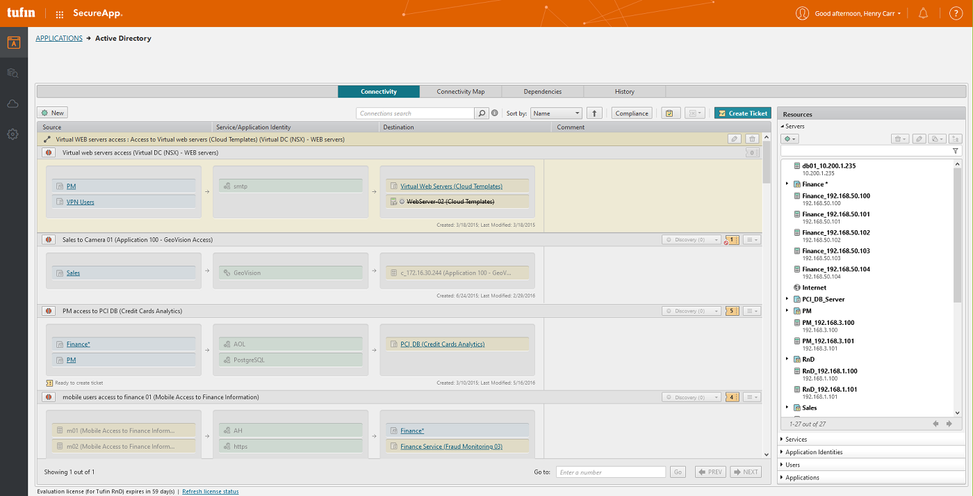 Application connectivity management